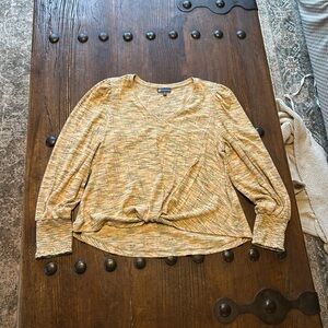 Democracy Yellow and Orange V-Neck Blouse